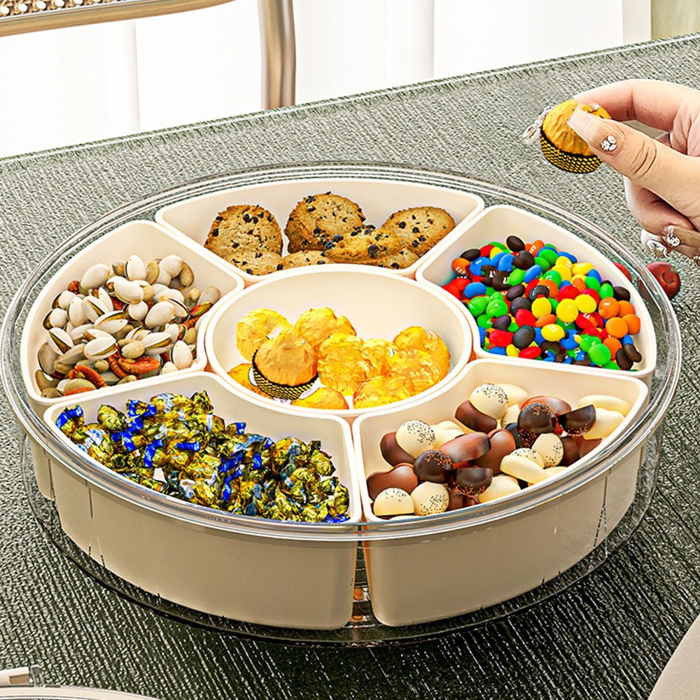 6 Compartment Compact Rotating Snack Tray Storage Container 360° Rotatable