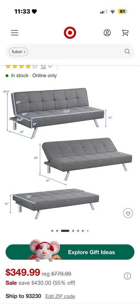 Comfortable Gray Sofa/Bed In Good Condition Foldable Couch
