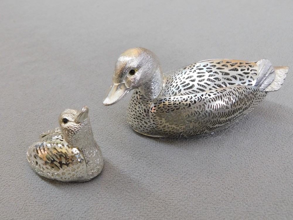 2 Christofle Lumiere D'Argent Silverplate Duck Figurines