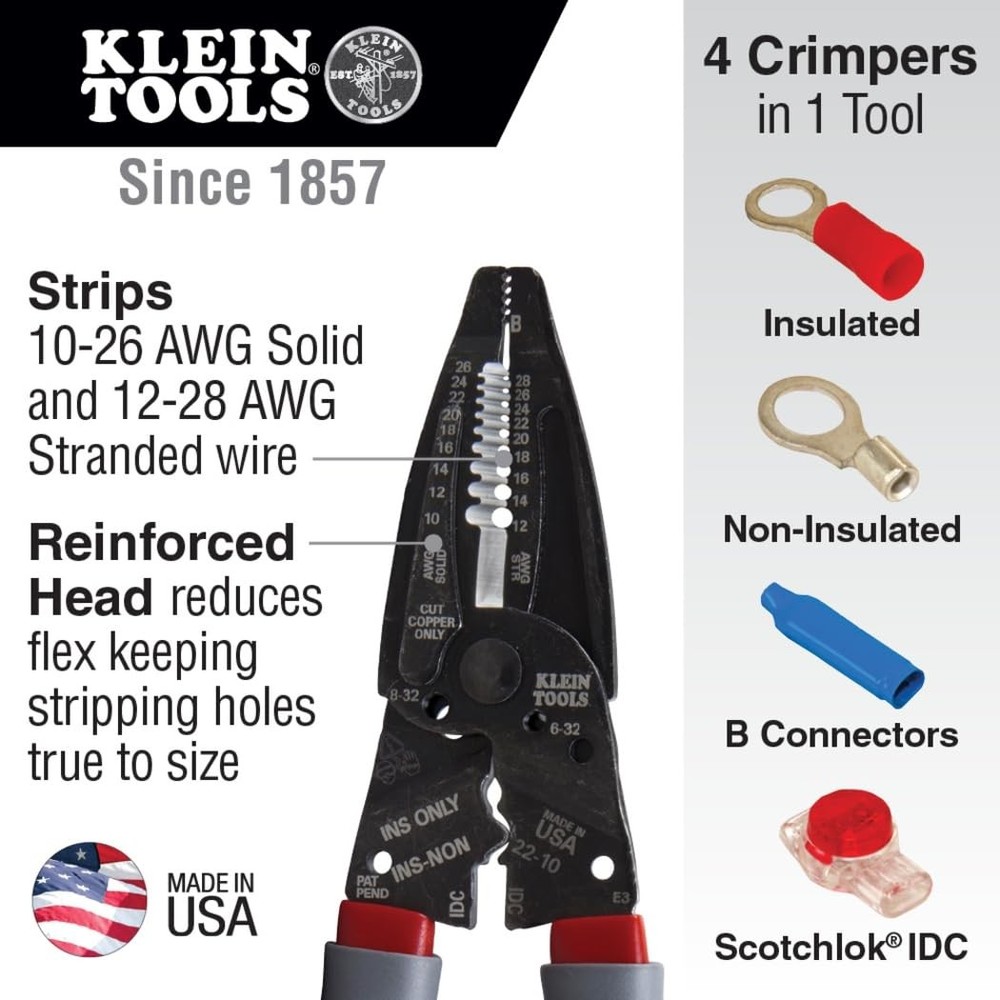 Klein Tools 1019 10 - 26 AWG Solid, 12 - 28 Stranded, Gray/Red