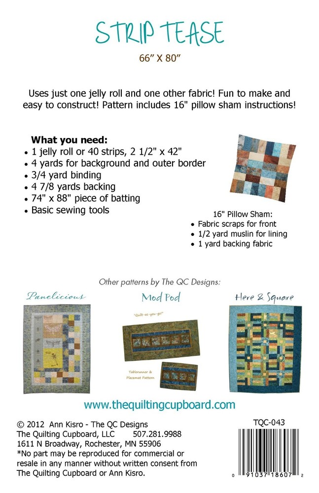 Quilting Sewing Pattern Instructions Strip Tease strip friendly lap bed size