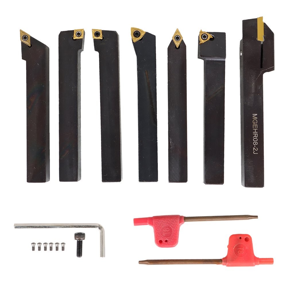 7Pcs Carbide Indexable Turning Tool 1/2" Lathe Tool Bit Thread Insert+Holder Kit