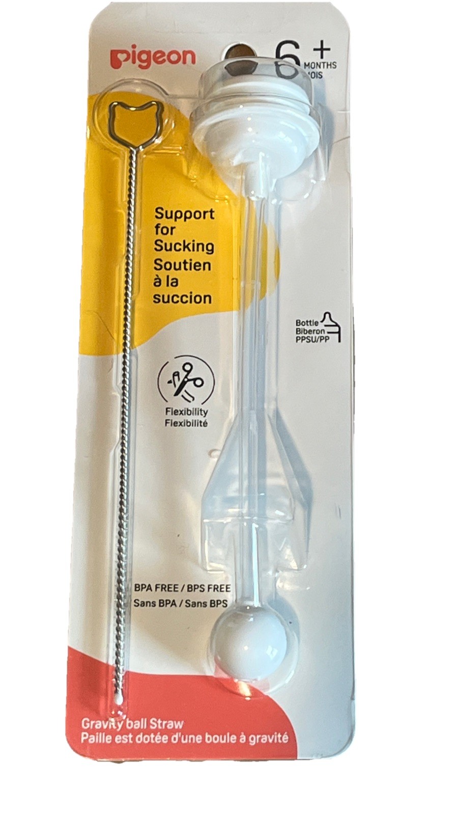 Pigeon Gravity Ball Straw With Brush for Wide Neck Bottles & 12M Weaning Sipper.