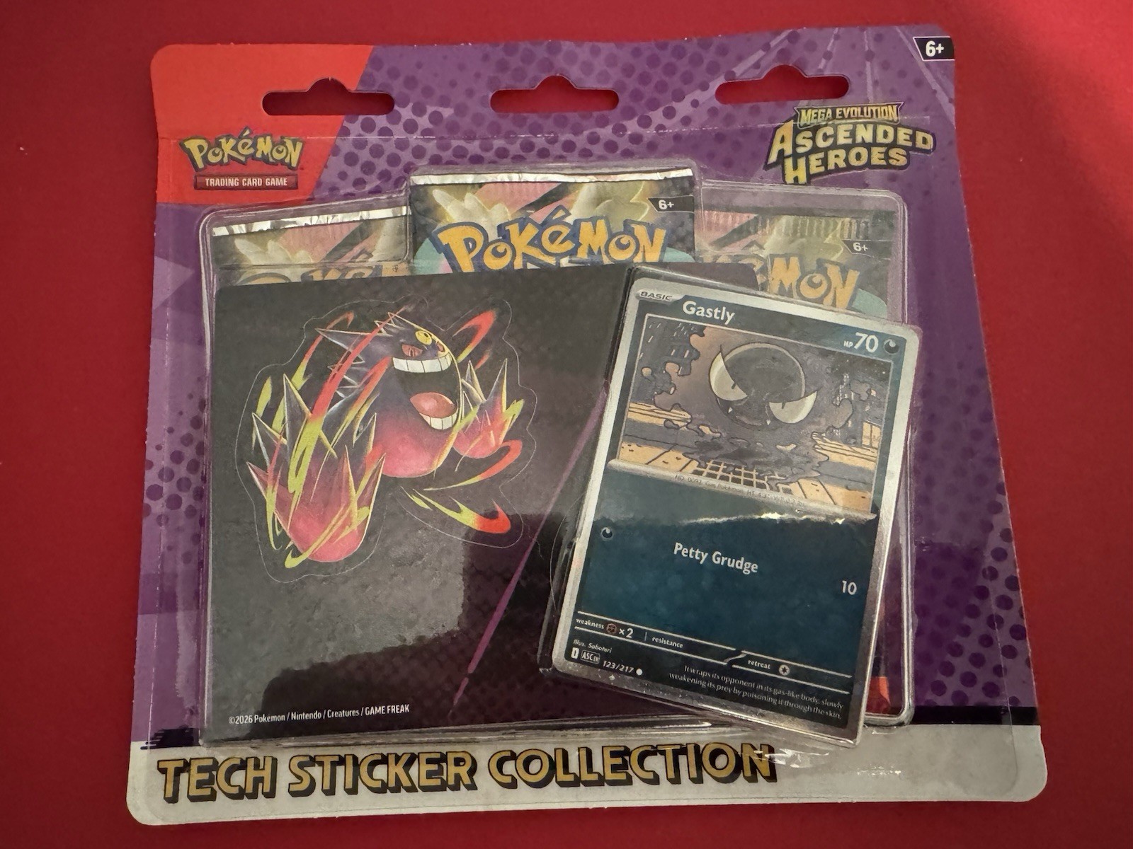 Pokemon TCG Mega Evolution ASCENDED HEROES Tech Sticker Collection Gastly 3-pack