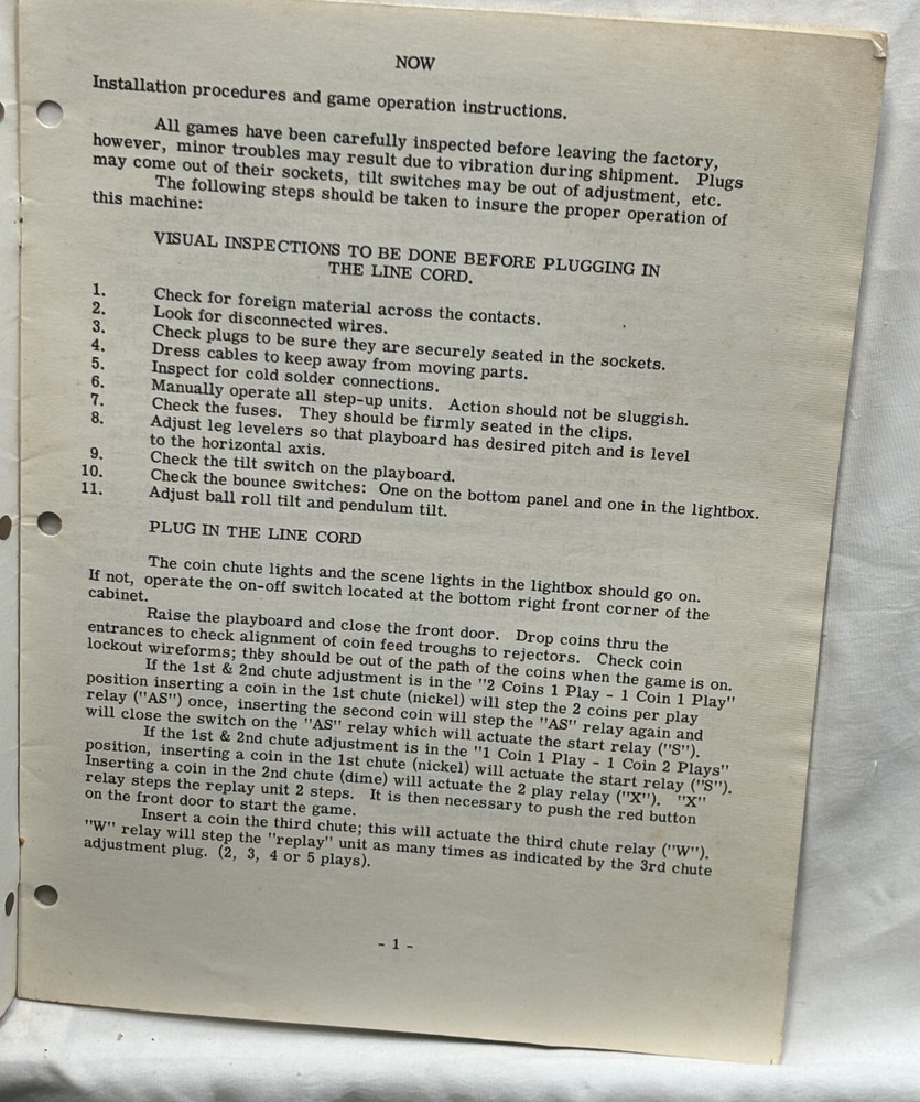 ORIGINAL-GOTTLIEB-NOW-INSTALLATION & OPERATION INSTRUCTIONS
