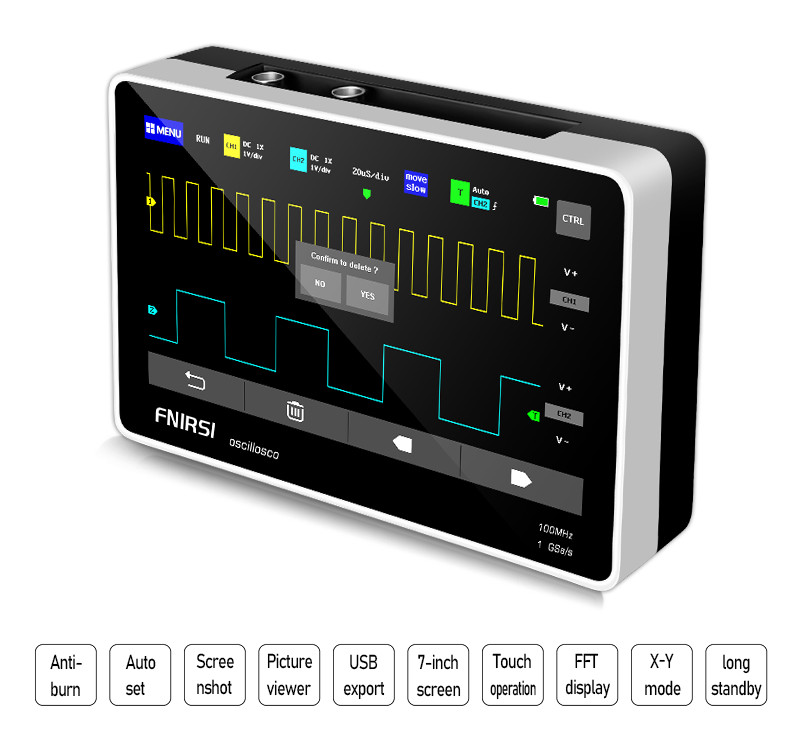 FNIRSI 1013D Dual Channel Touchable Panel Oscilloscope Mini 7" Touch Panel 2CH