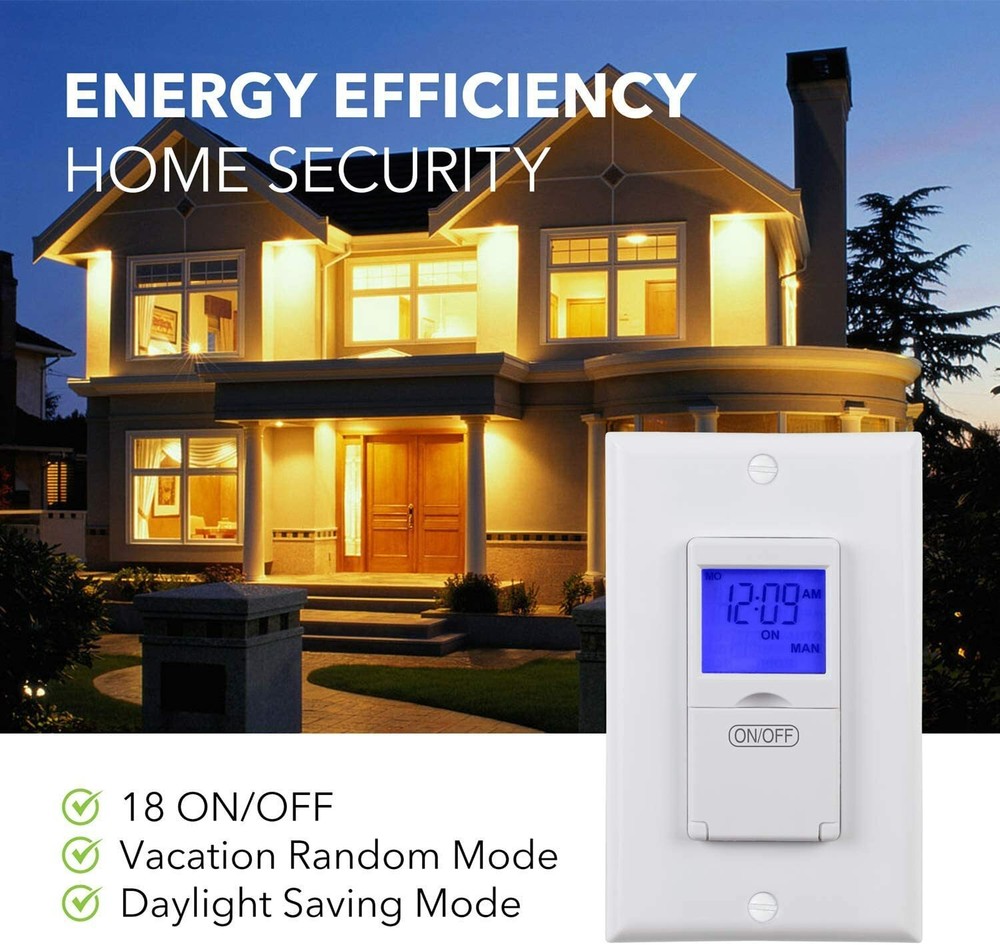 BN-LINK 7 Day Programmable In-Wall Timer Switch Digital with Blue Light, 3 way