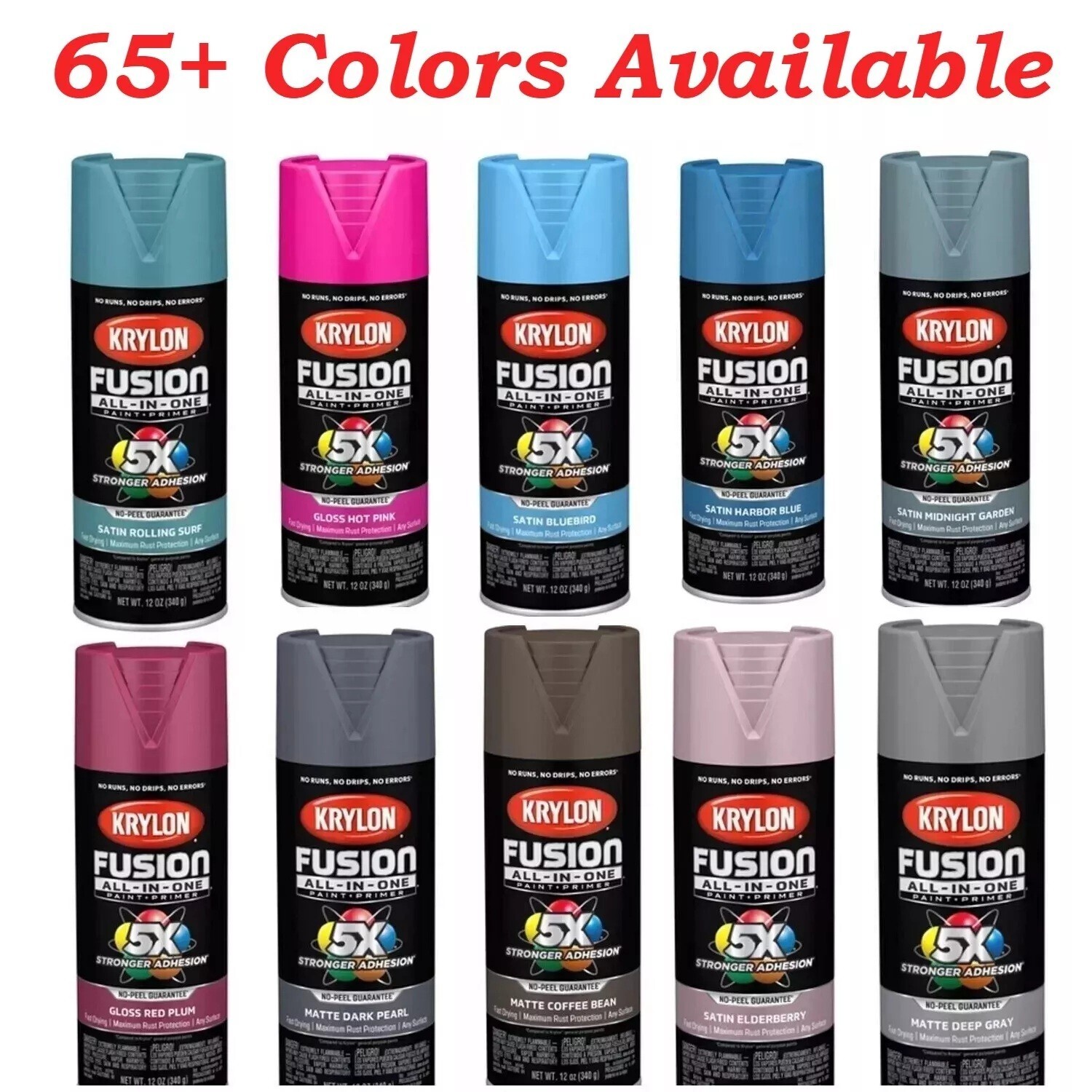 Krylon Fusion All In One Spray Paint 5x stornger 12 Oz, 65+ Colors (Choose your)