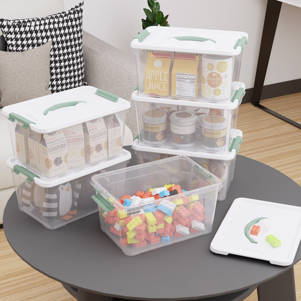 Kekow 14 Quart Latching Storage Box, Stackable Storage Bin with Lid, 8 Pack