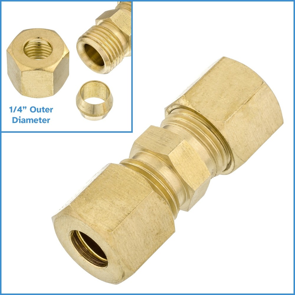 Brass 1/4" OD Compression Union Straight Coupler Fitting Copper Nylon Pipe Outer