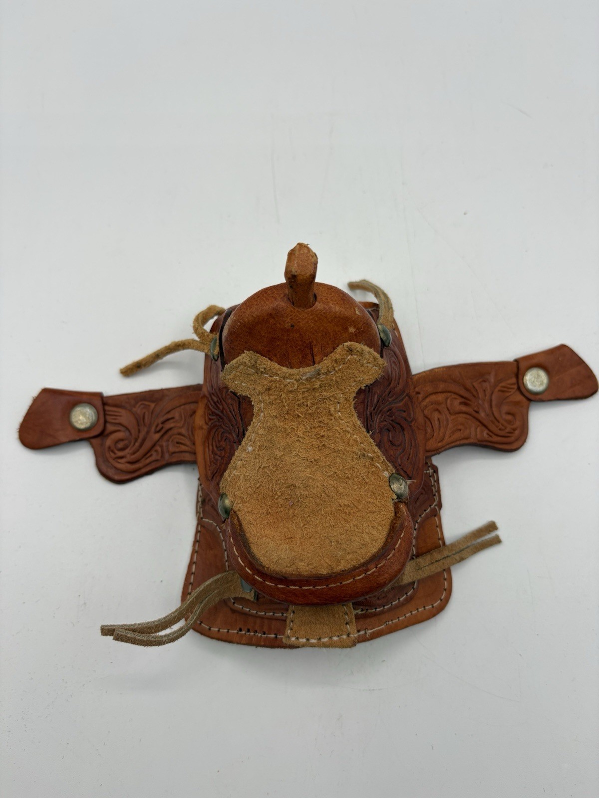 Vintage MINIATURE Western HORSE SADDLE Tooled Leather TOY OR SALESMAN SAMPLE