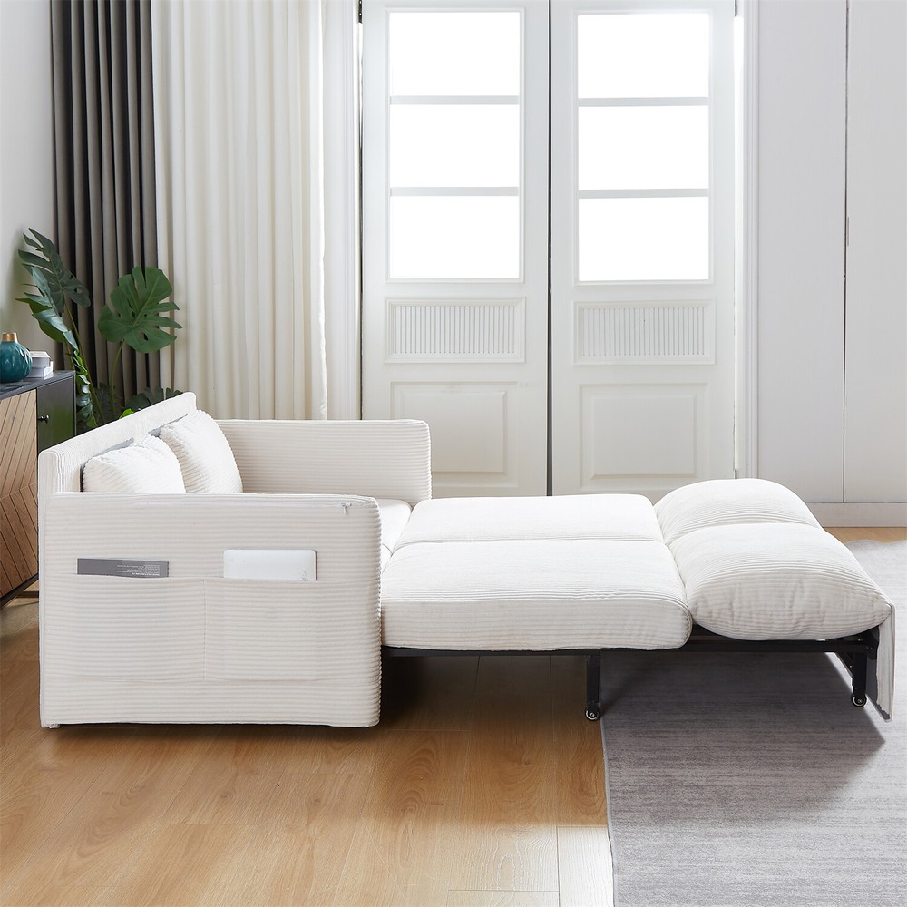 Convertible Sleeper Sofa Bed Loveseat Sofa with Pull-Out Bed & 2 Pillows