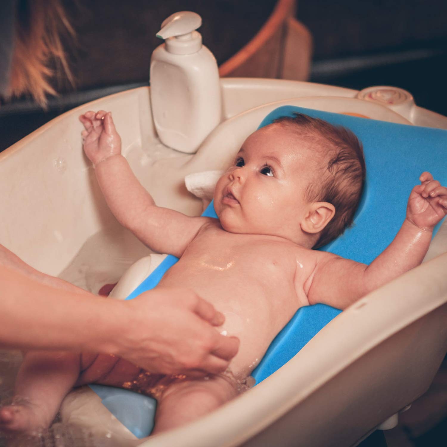 Baby Bath Sponge Soft Infant Bath Mat Newborn Cushion Odor Free (Blue)