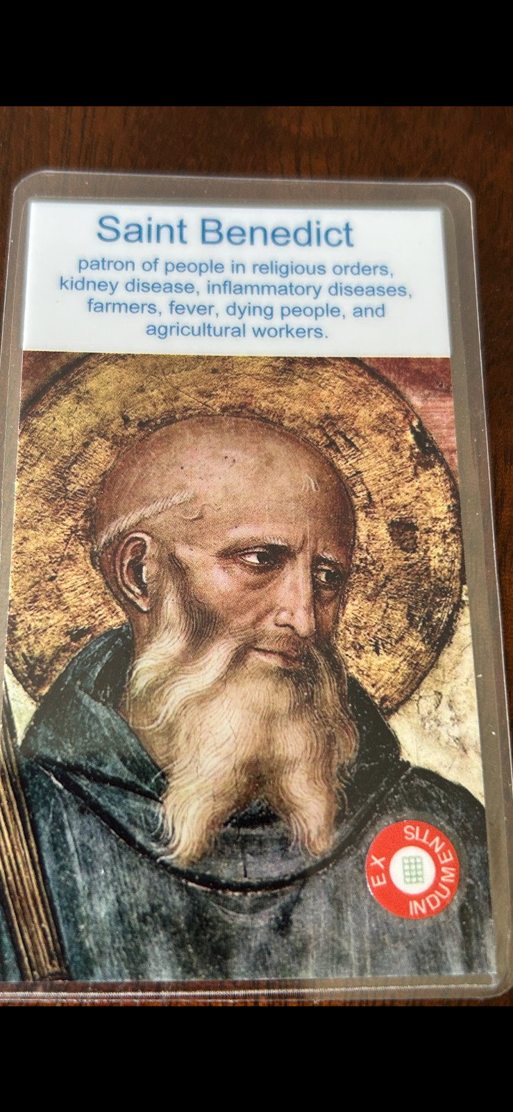 Saint Benedict 3rd Class Relic Card
