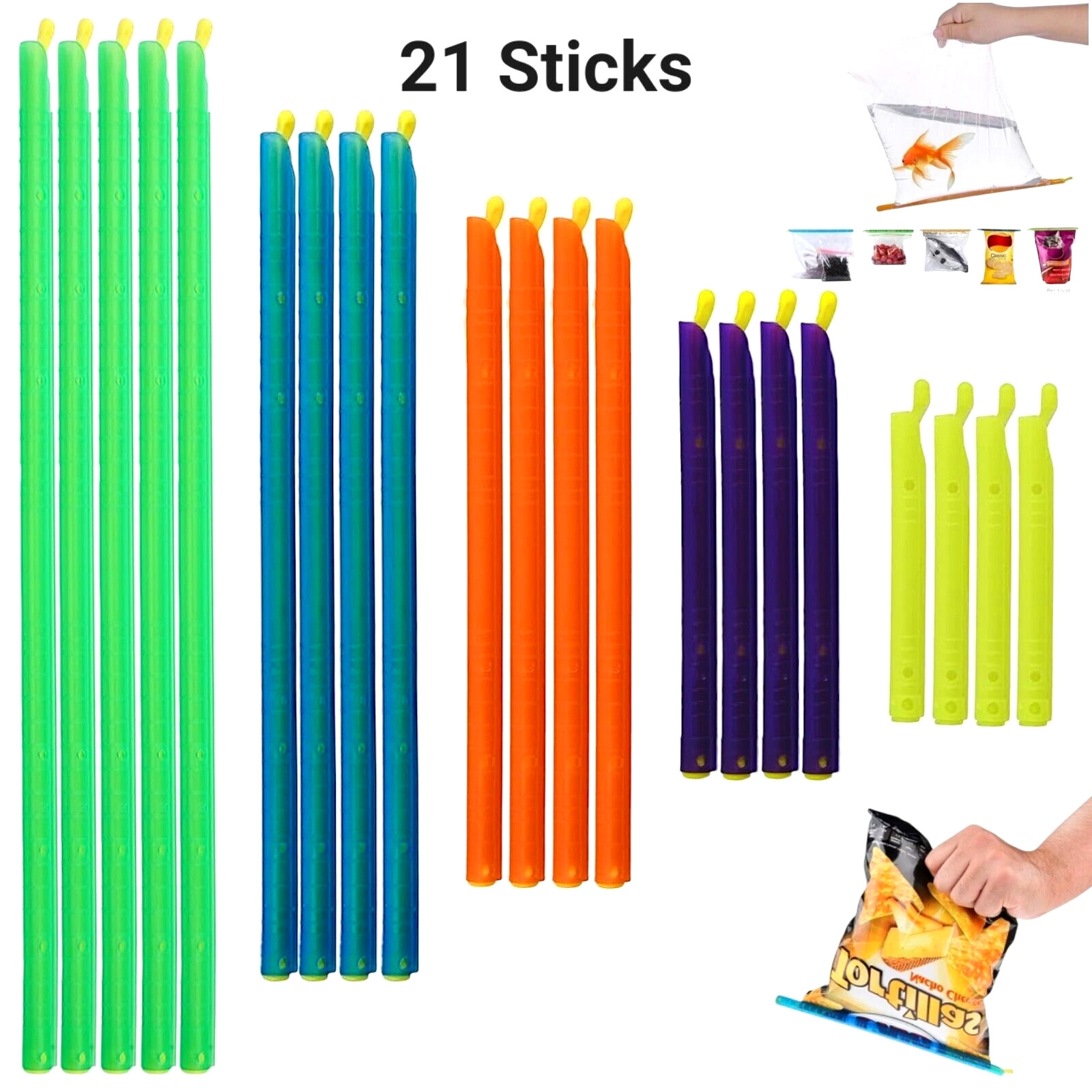 21-Bag Sealer Stick, 5 Diffrent Sizes multicolor,Keep Bags Airtight & Food Fresh