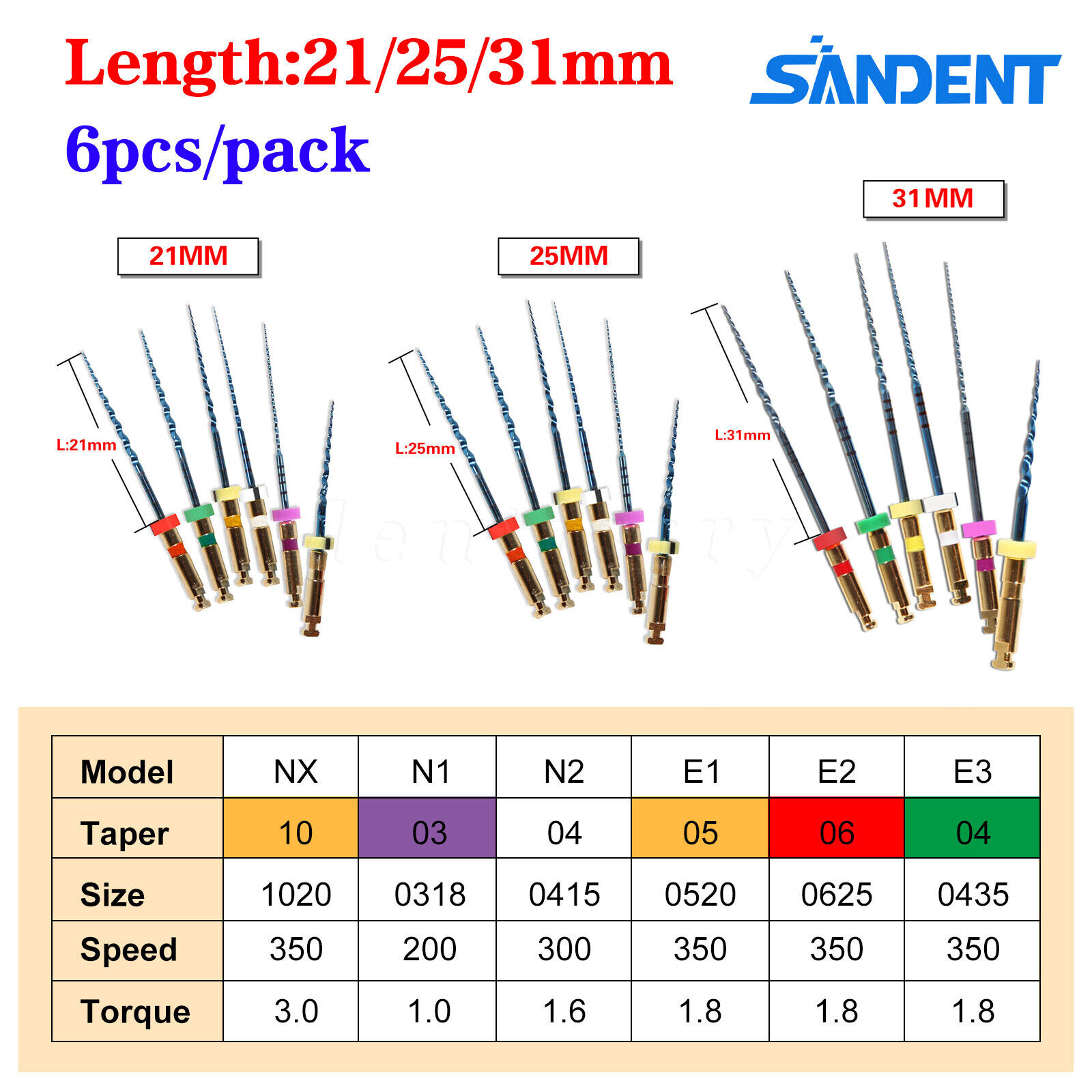 1-50 box Limas Dentales Endo Rotativas Azul Uso Motor Endodoncia 21mm/25mm/31mm