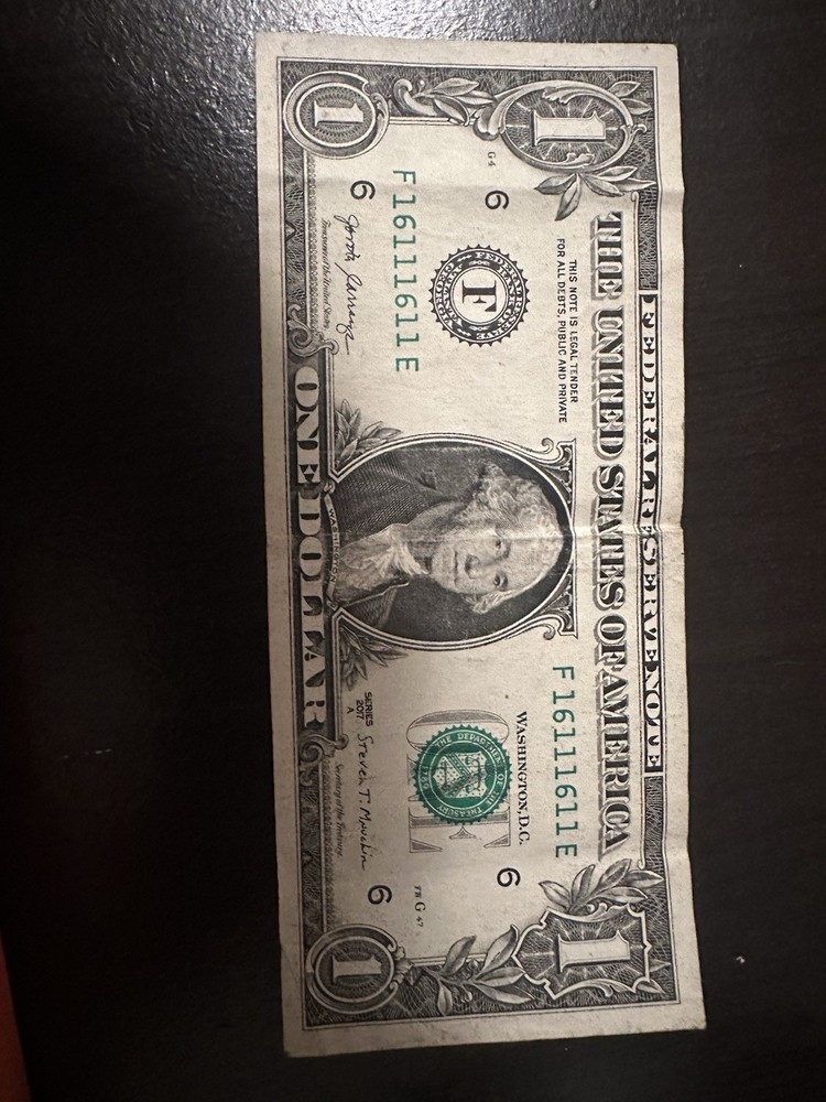 FANCY RARE Serial $1 #F16111611E Binary & Repeater Clean Serial Number Note