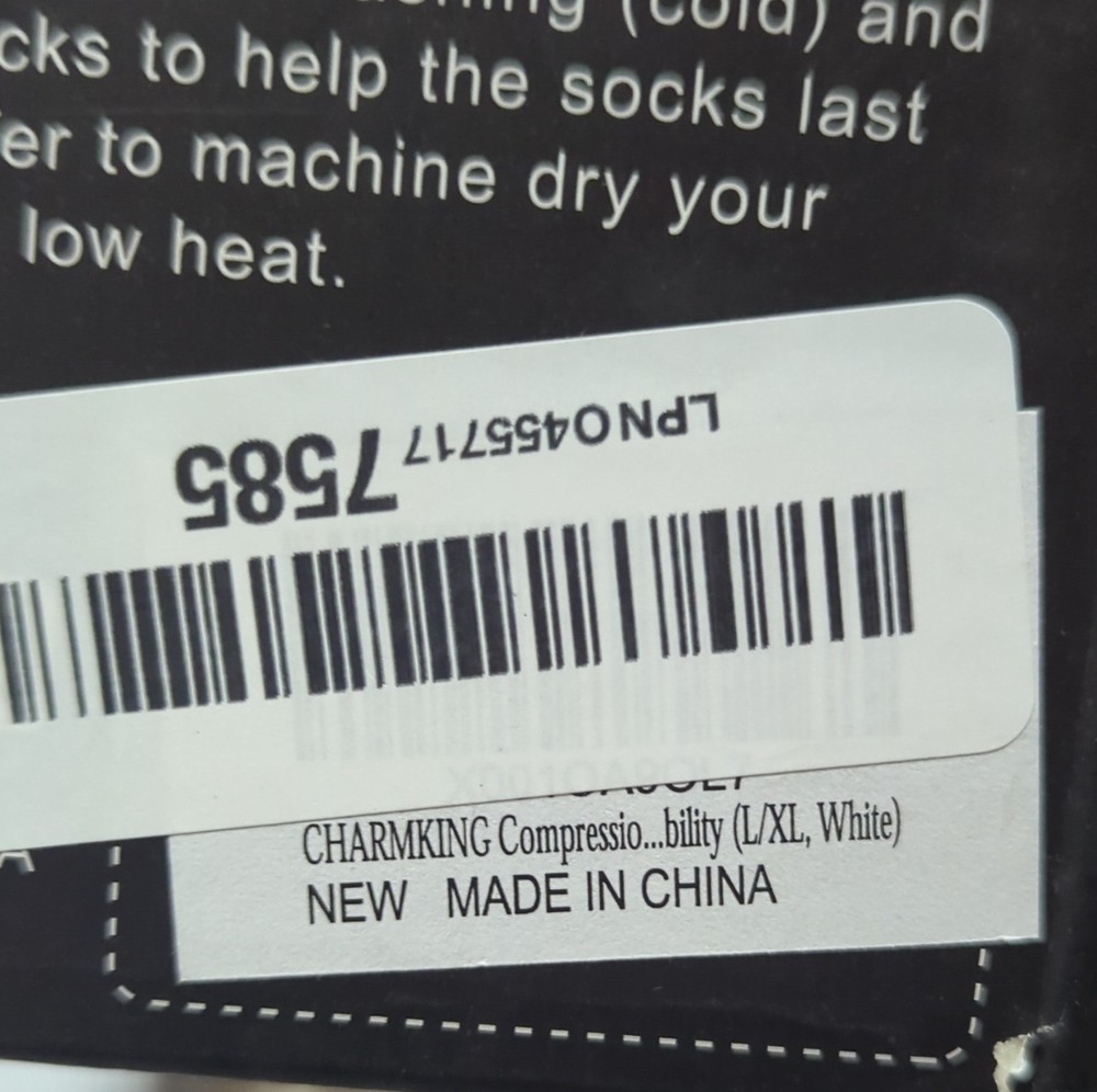 CHARMKING Compression Socks L/XL White Graduated Compression Machine Washable