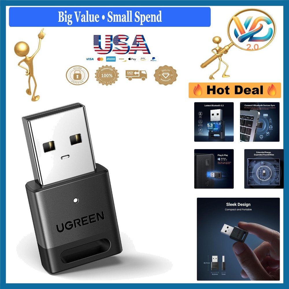 USB Bluetooth 5.3 Adapter for PC Windows 11/10 Plug & Play