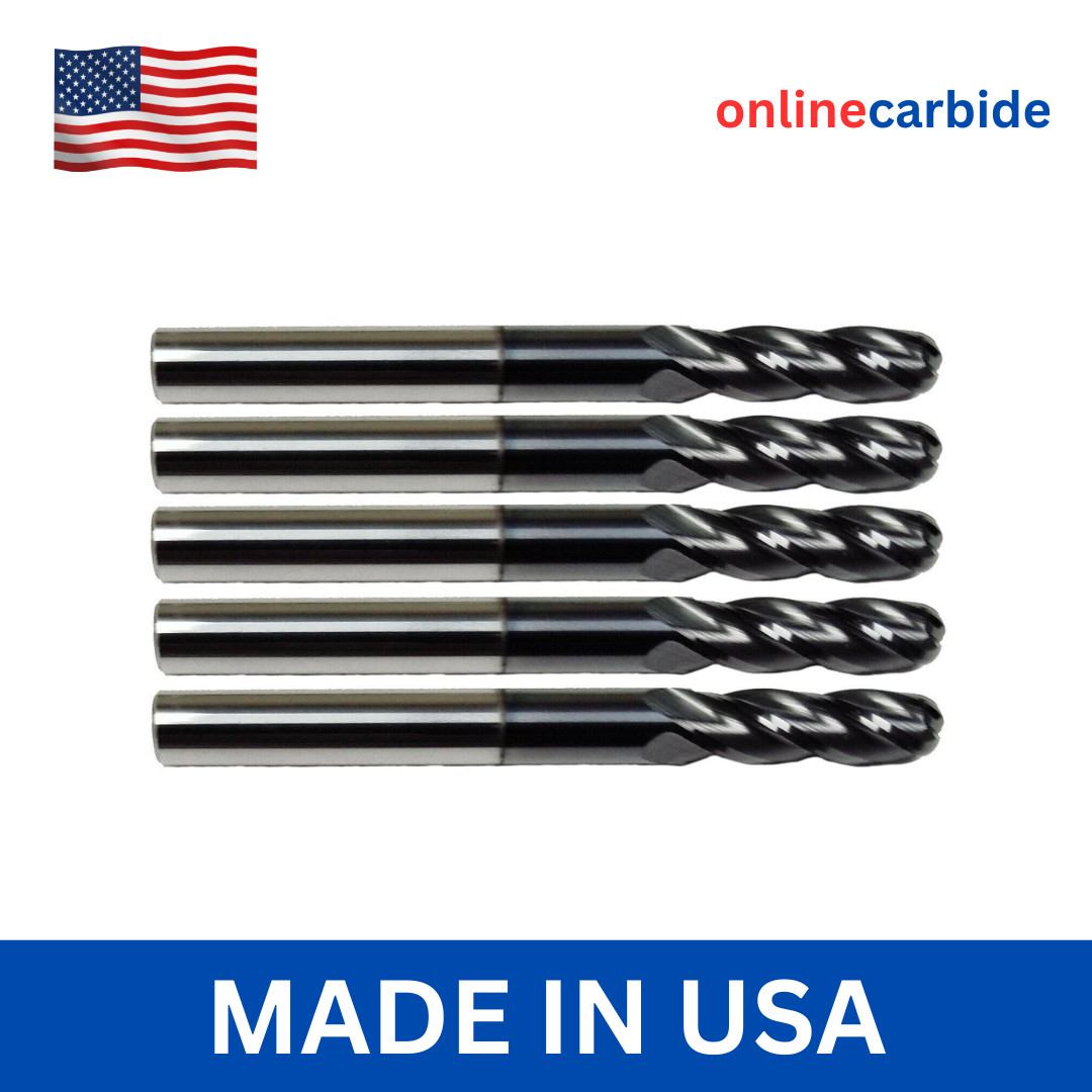5 Pack 1/8" Solid Carbide End Mills – TiALN Coated – 4 Flute Ball Nose CNC USA