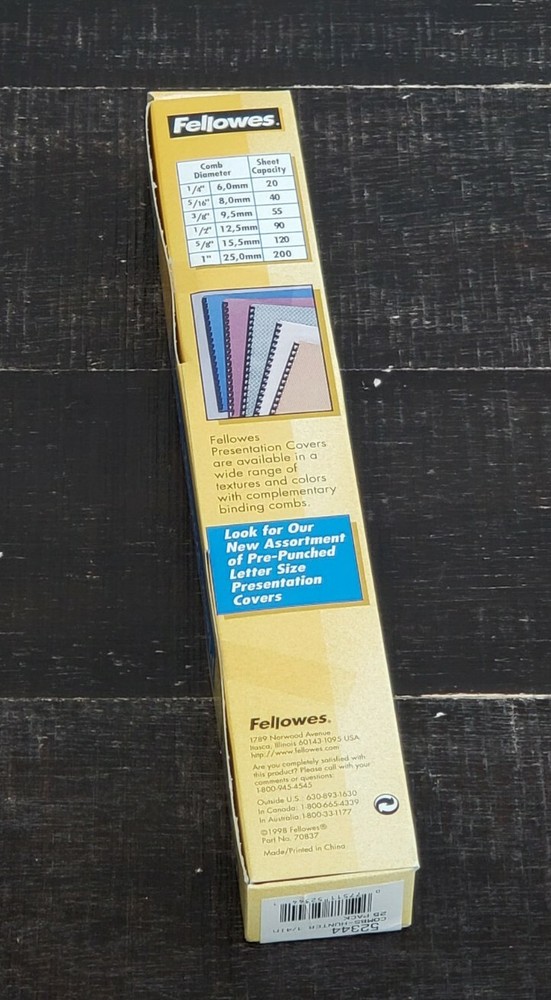 Fellowes 1/4" Plastic Binding Combs Hunter 25 Per Box 20 Sheets Cap 52344 NOS