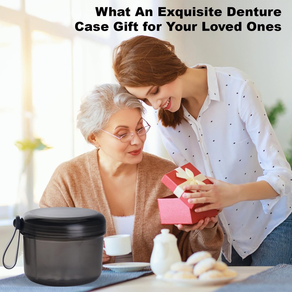Denture Case, Leak Proof Bath Cup for Travel, Transparent Grey