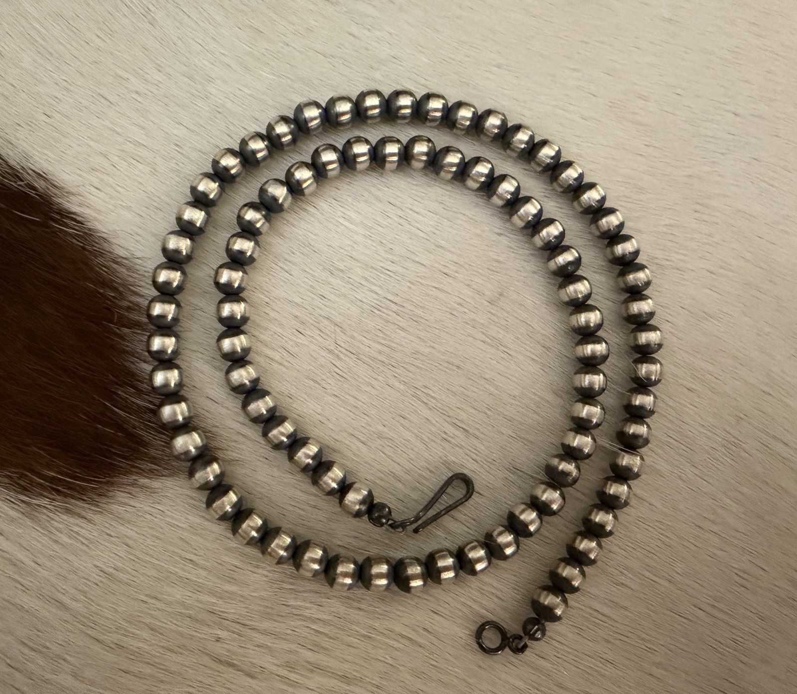 16” 5mm Navajo Desert Pearls / Beads Sterling Silver Necklace USA Unisex 12.1 Gm