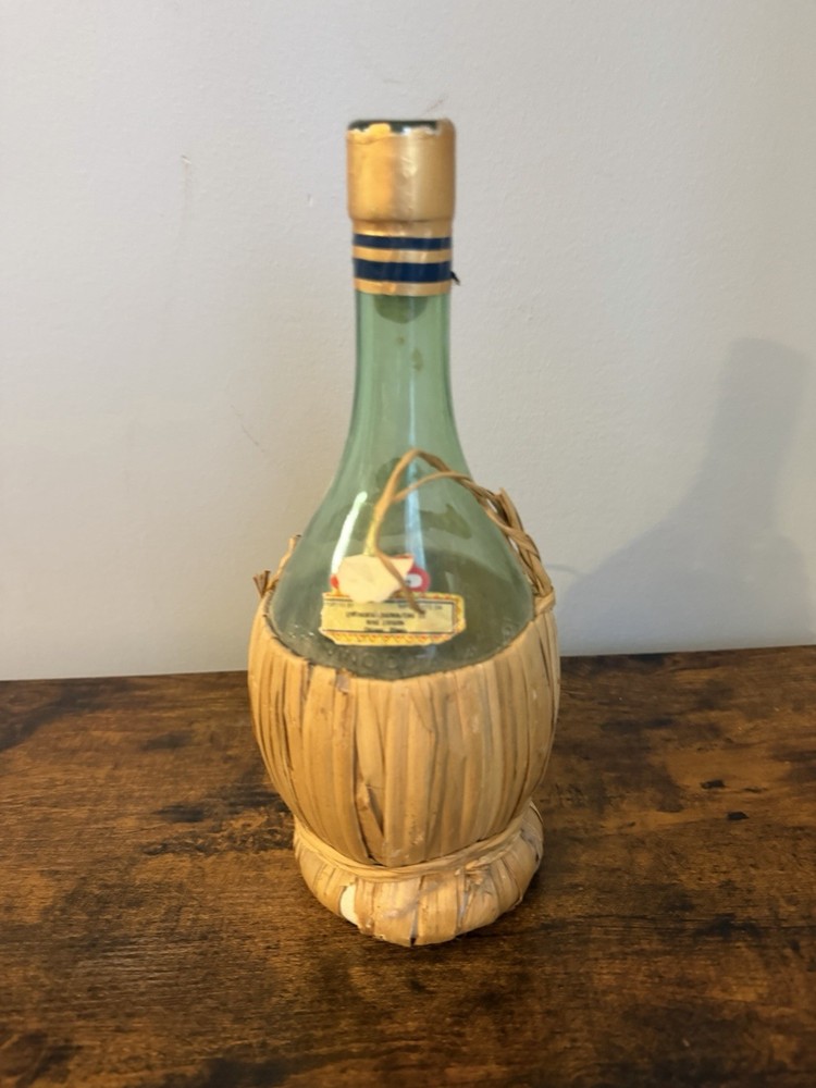 Vintage Straw Basket Chianti Bottle - Empty