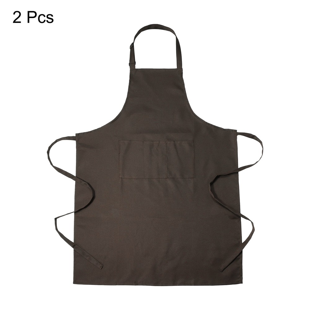 2Pack Kitchen Cooking Aprons Adjustable Chef Apron with 3 Pockets Brown