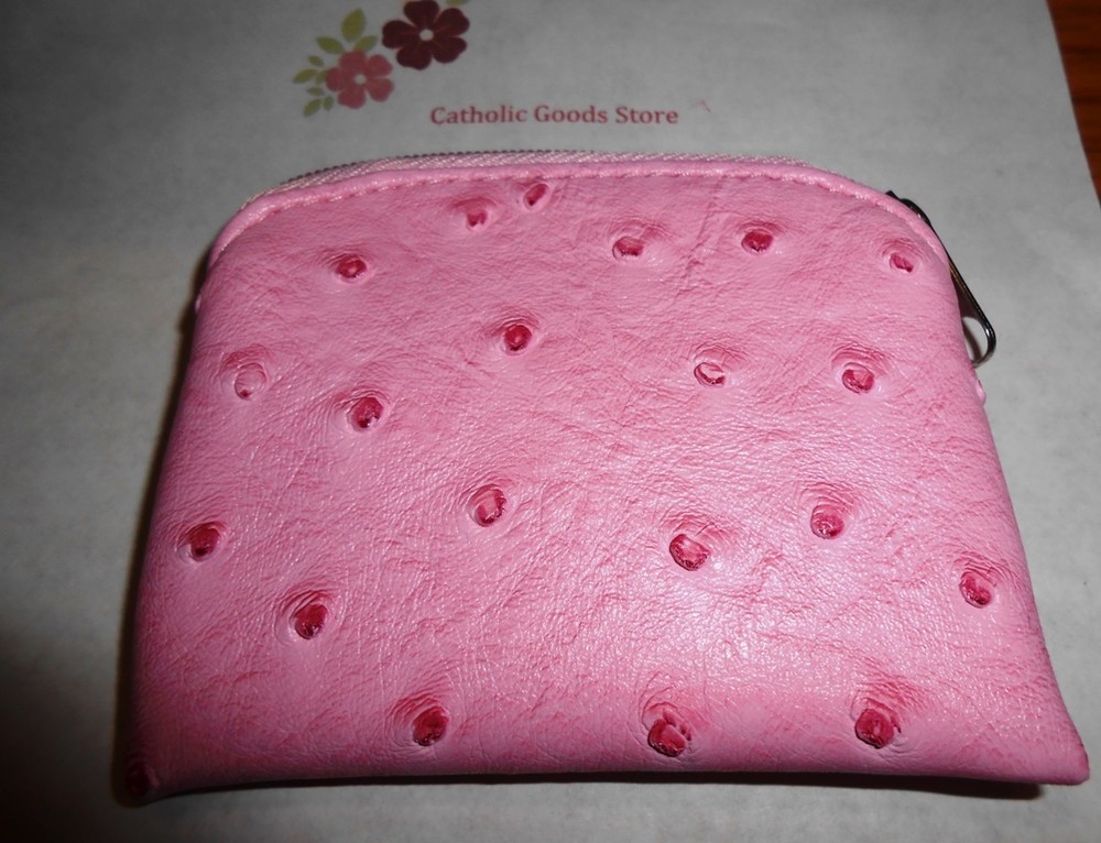 Pink Ostrich Skin Pattern Vinyl Rosary Pouch with lining