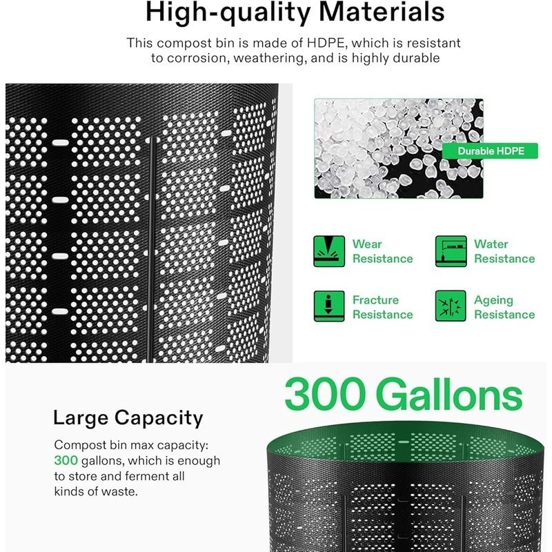 Large Capacity Compost Bin Durable HDPE Composting System Easy Assembly Reusable