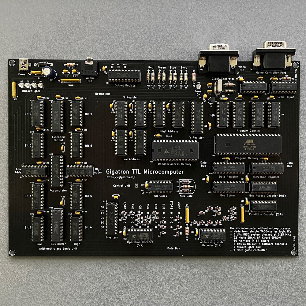 Fully Assembled Gigatron 8 Bit TTL Micro Computer with Pluggy McPlugface Adapter
