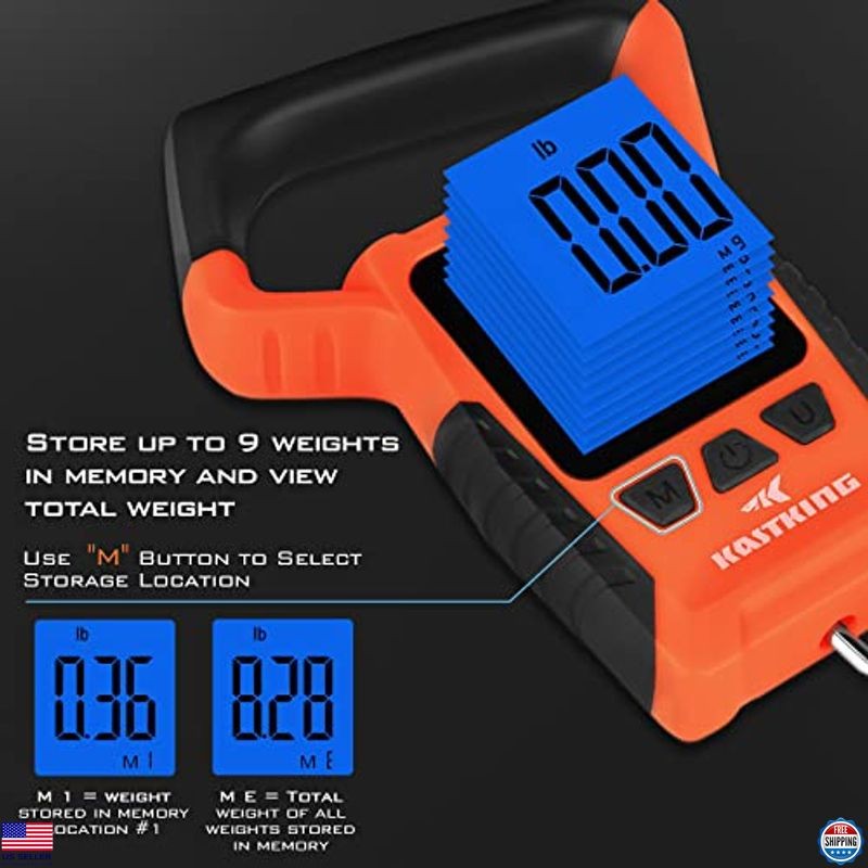 Floating Waterproof Digital Fish Scale, 110lb Capacity, LCD Display, 9 Weights