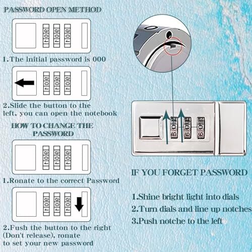 Diary with Lock, A5 Lockable Journal, PU Leather Combination Lock Sky Blue