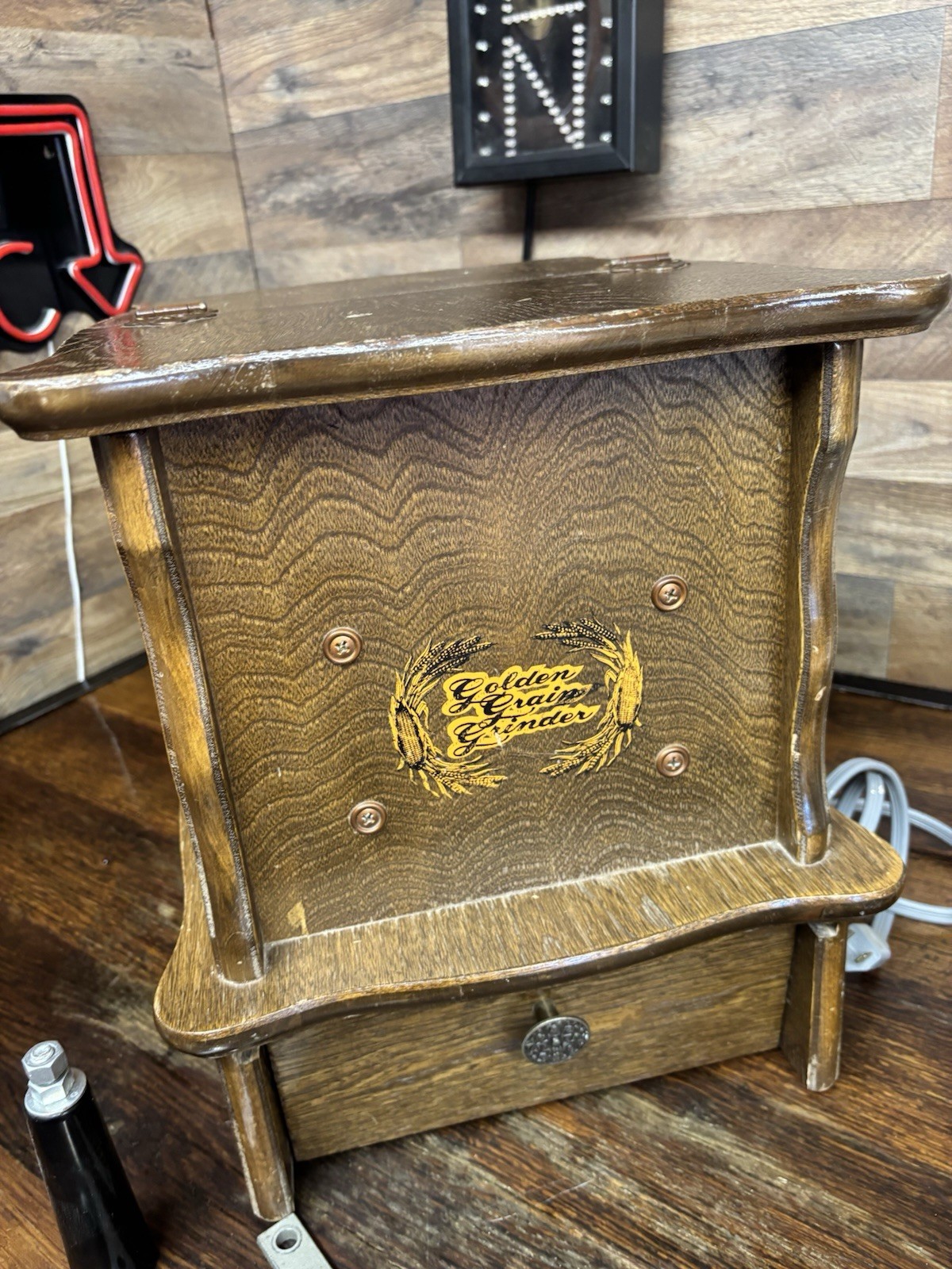 Golden Grain Grinder Wheat Grinder Dayton 3/4 HP Motor W/Wood Cabinet Vintage