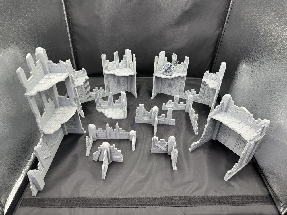 28mm 32mm Wargaming Terrain – Modular Urban Ruins Full Table Setup