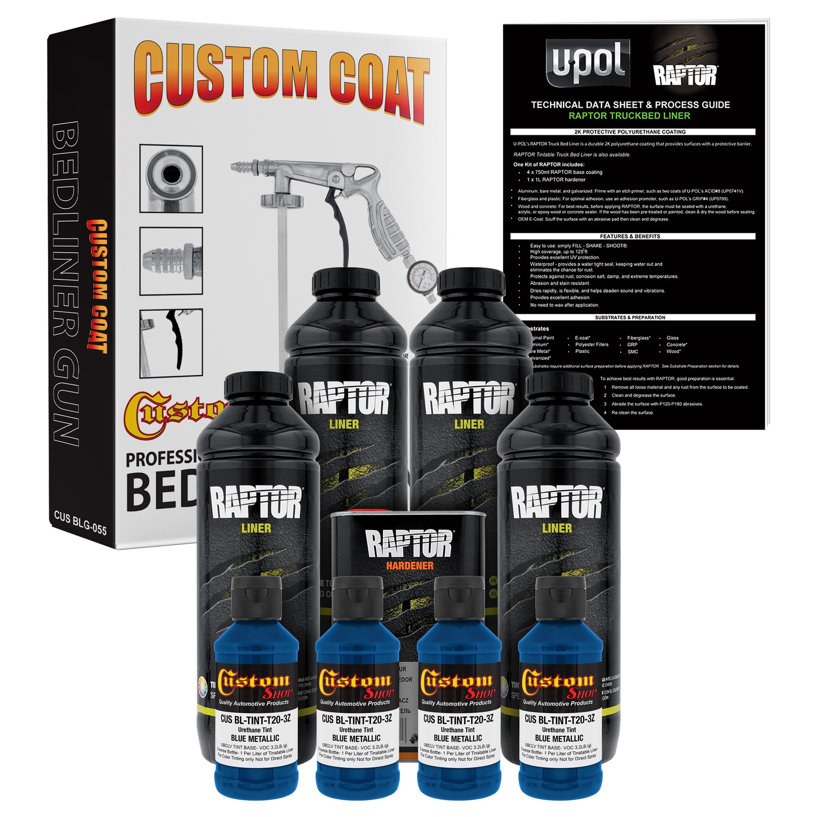 Raptor Blue Metallic Urethane Spray-On Truck Bed Liner Spray Gun, 4 Liters