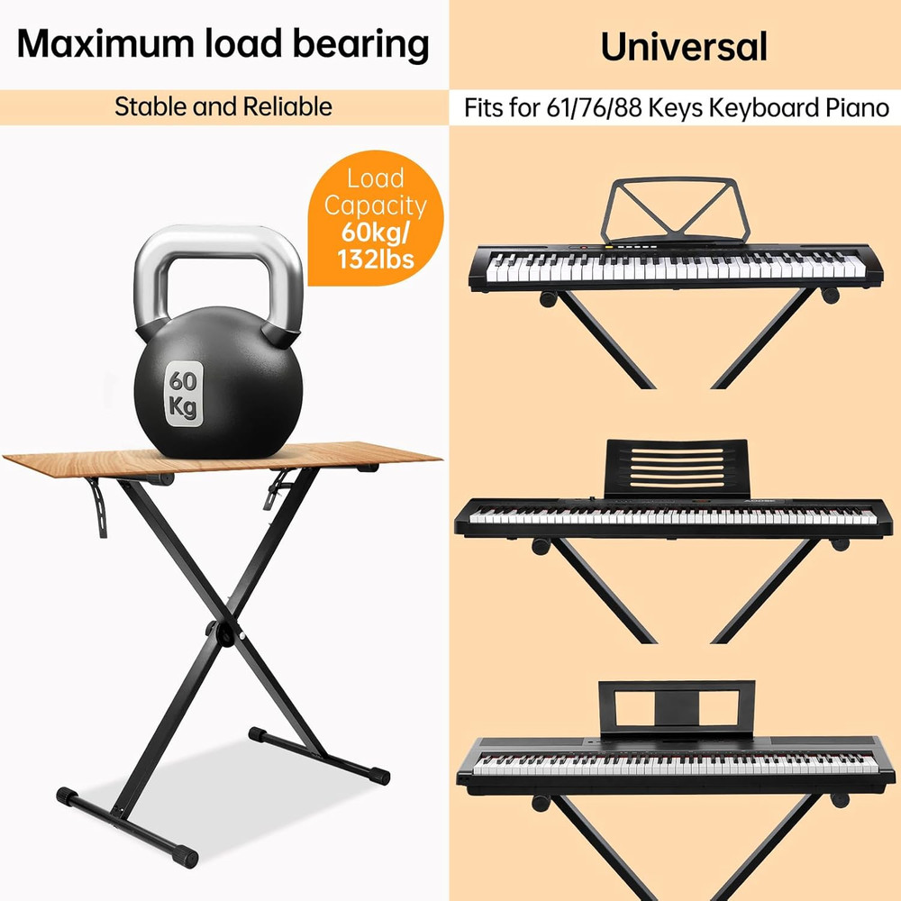 Single-X Keyboard Stand Adjustable Width & Height,Piano Stand with Locking Strap