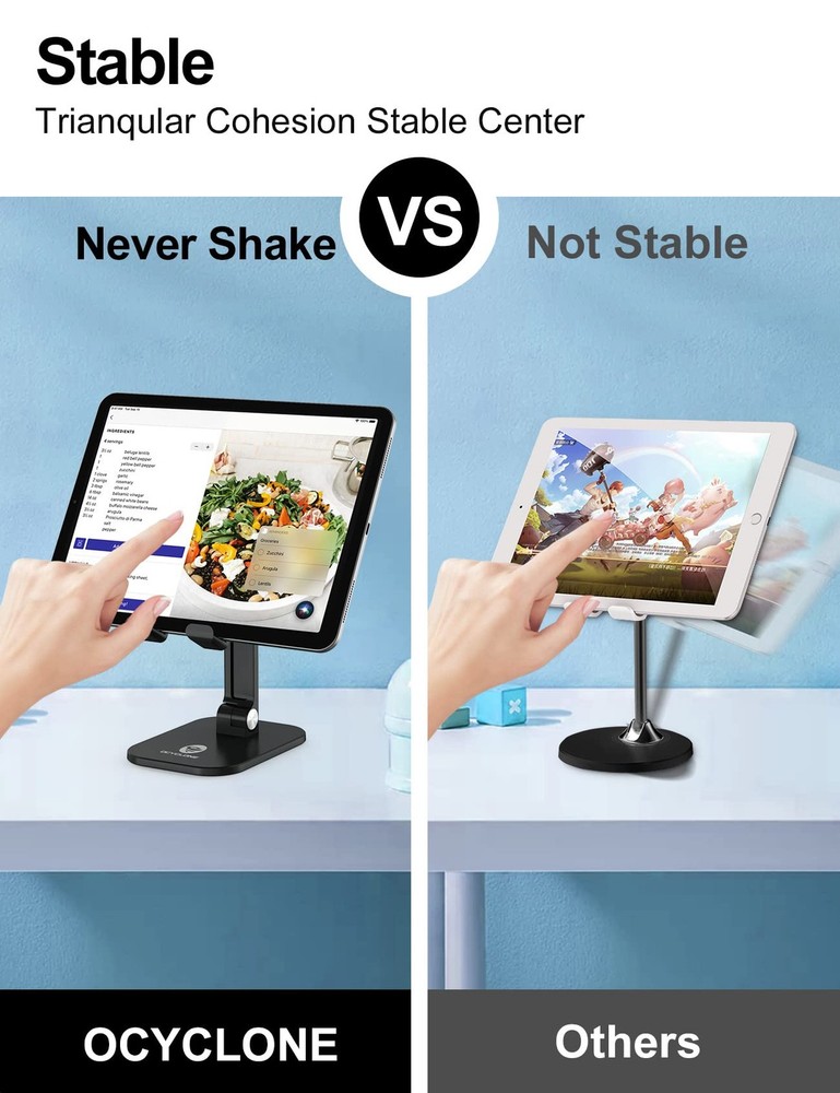OCYCLONE Phone Stand, Adjustable Height and Angle Foldable Cell Black