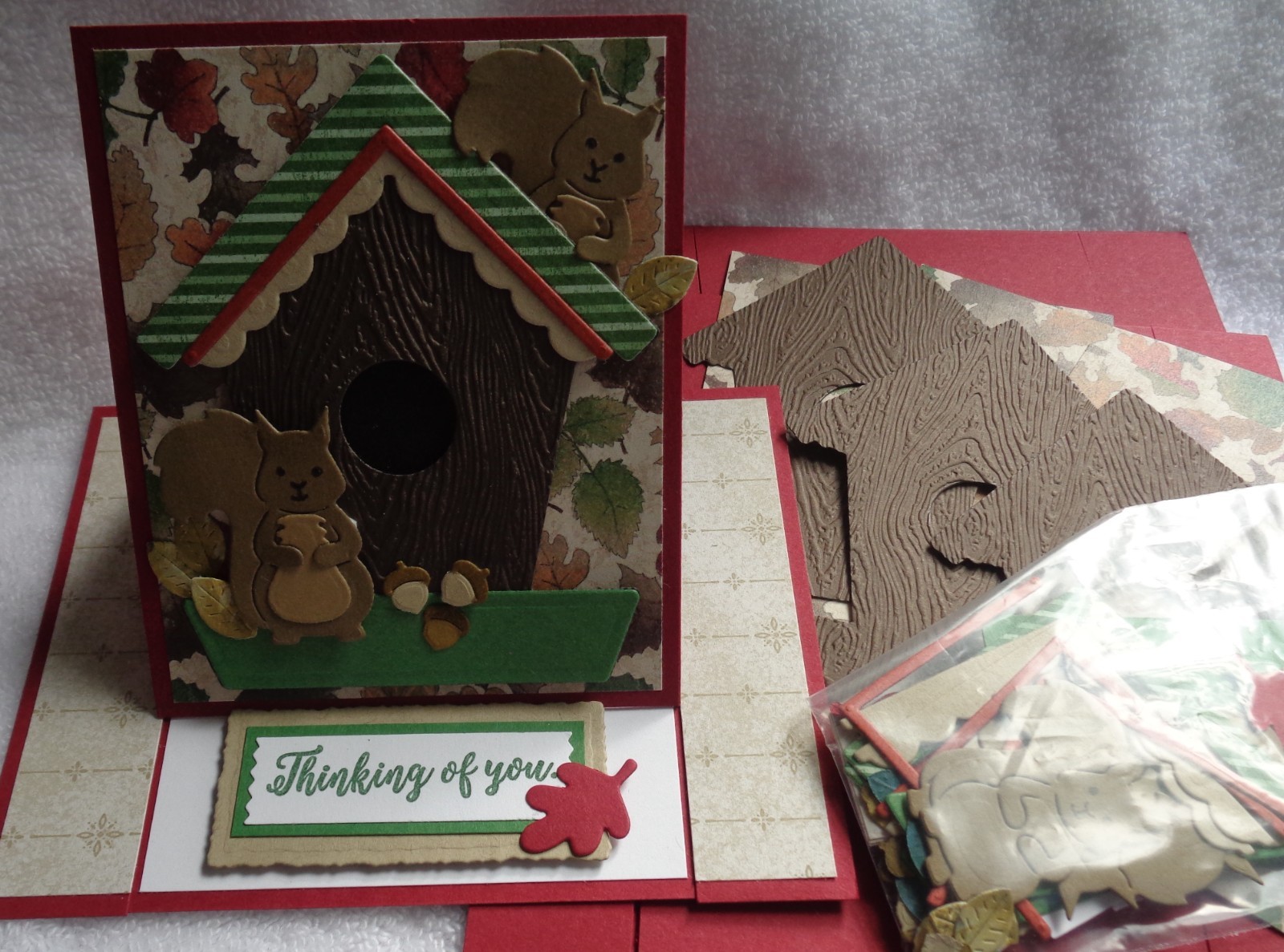 Stampin Up! Card Kit Birdhouse SQUIRREL Autumn Leaves Fun Fold THINKING OF YOU