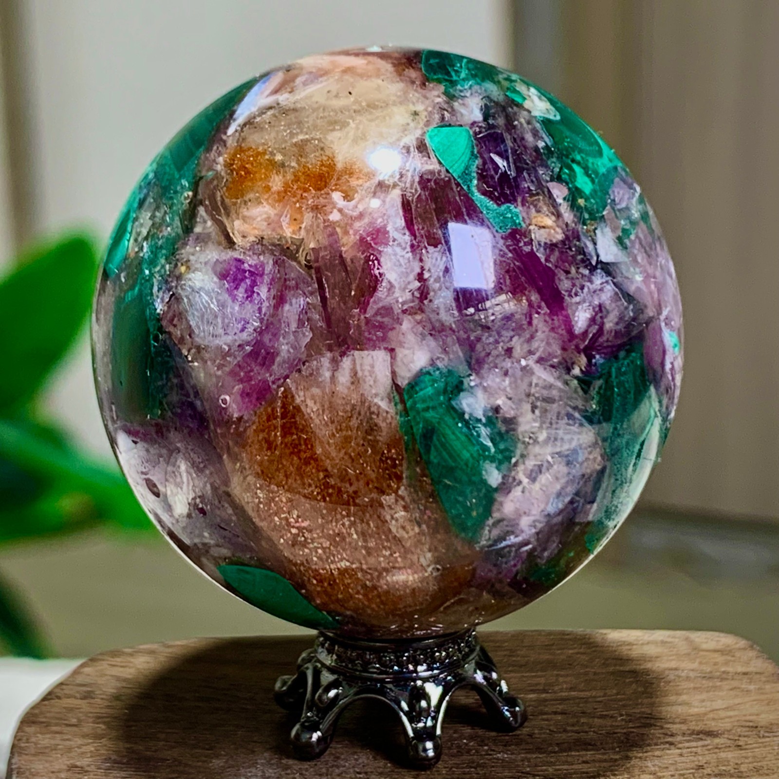 92G Newly discovered rare malachite purple mica symbiotic sphere restoration