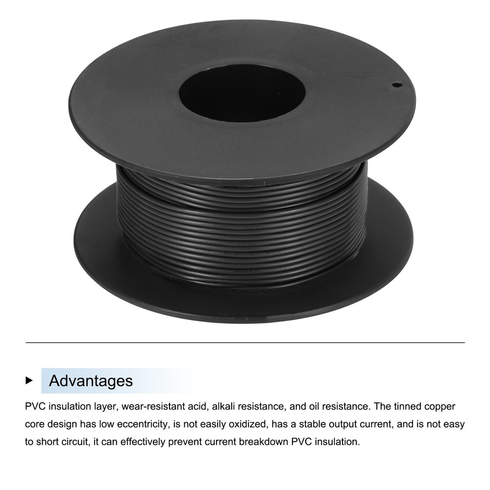 30AWG Stranded Wire PVC Hookup 30M/98ft Black, Electrical Wire UL1007 Spool