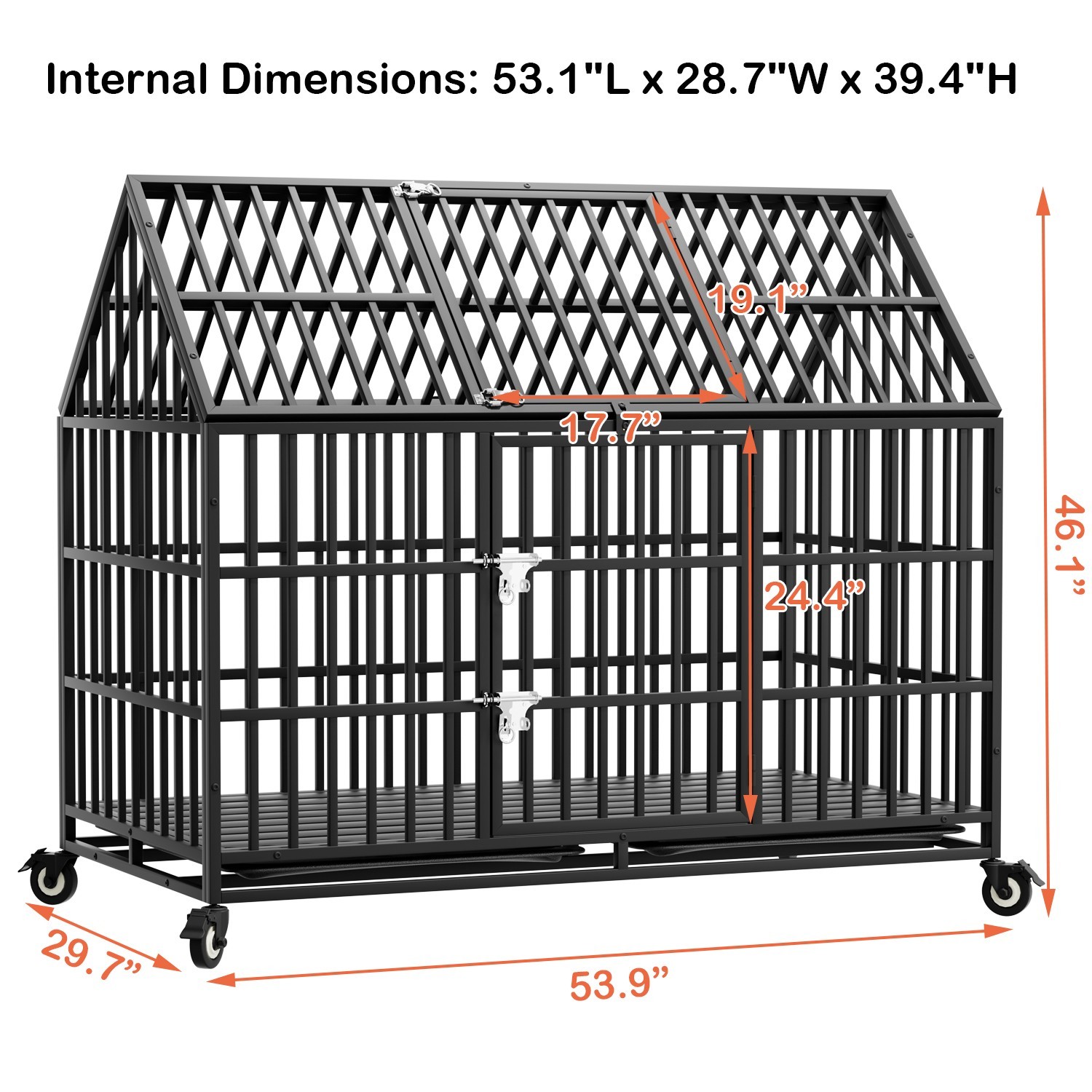 54'' Indestructible Heavy Duty Dog Crate Cage Kennel with 2 Bowls for Large Dogs