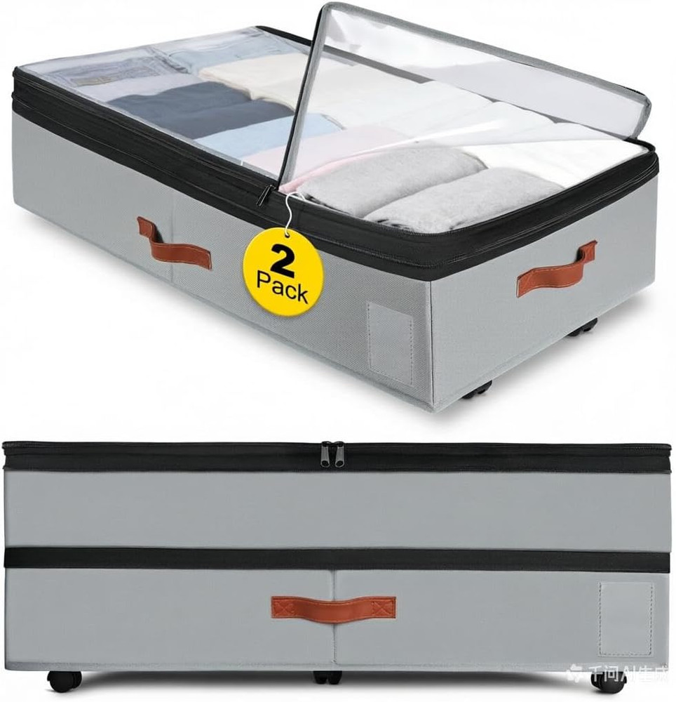 2 Pack under Bed Storage with Wheels, Adjustable-Height Rolling Storage Containe