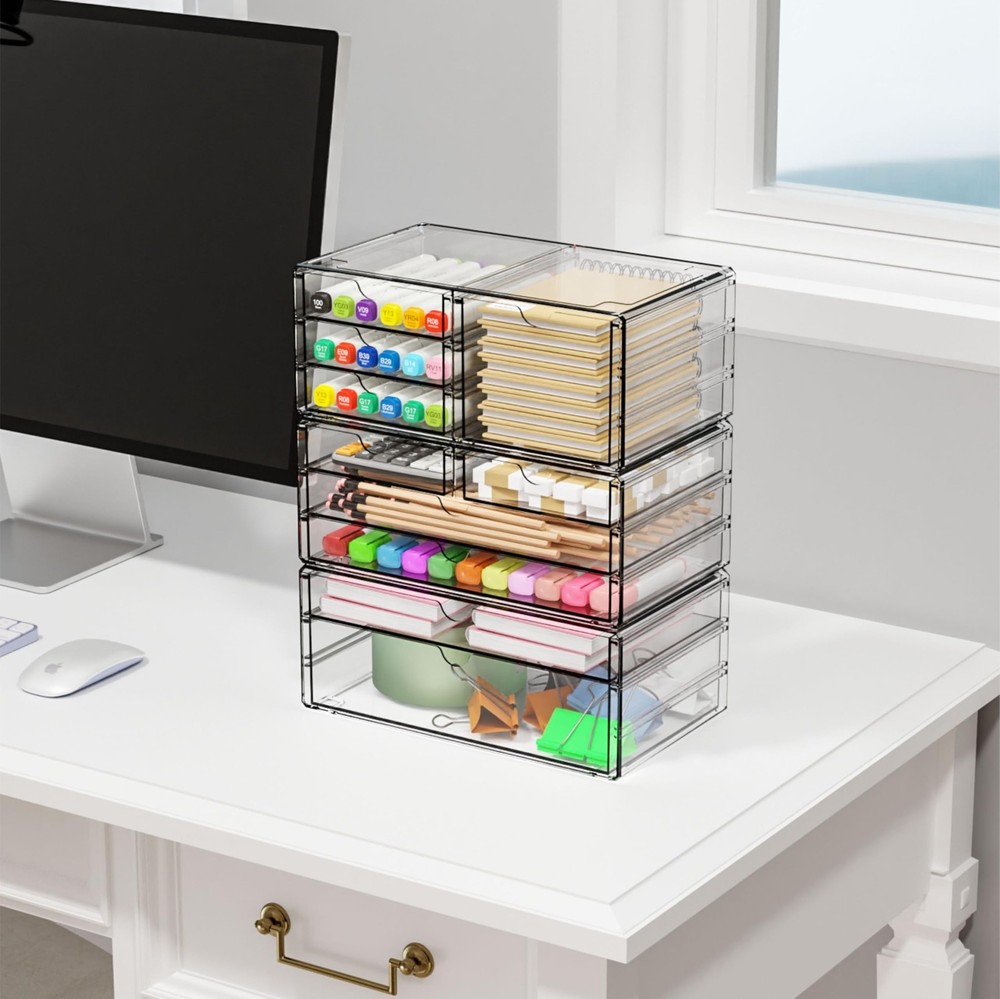 Yieach 3 Pack Clear Storage Drawers With 10 Drawers,Stackable 11.1” Large