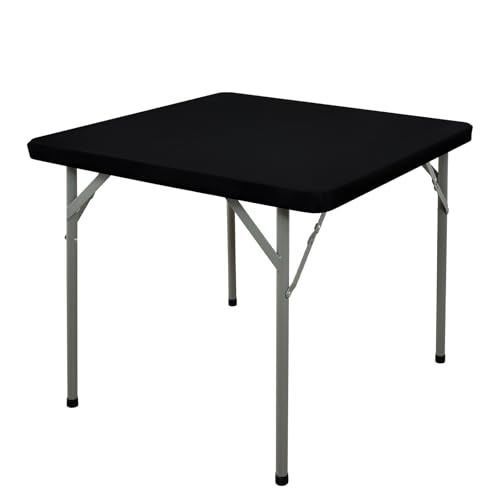 Square Elastic Fitted Tablecloth, Windproof Polyester 34" x 34" (Square) Black
