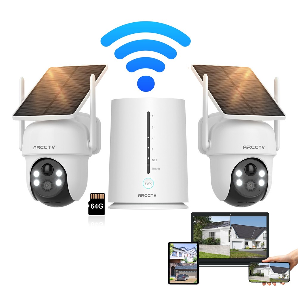 ARCCTV Solar Powered Wireless Security Camera System Outdoor Audio 2-Camera Kit