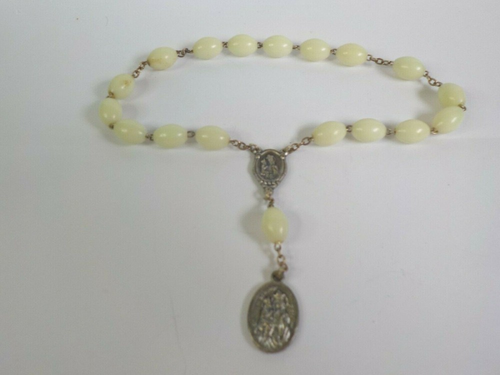 Vintage Luminous Rosary Chaplet St. Anne de Beaupre medal Italy Luminescent