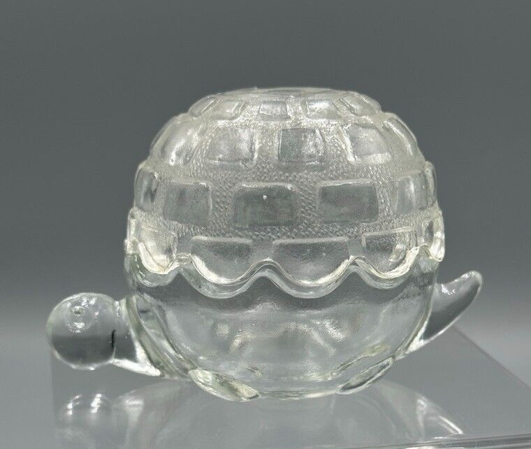 Vintage TURTLE Figural Glass Covered CANDY DISH Container TRINKET