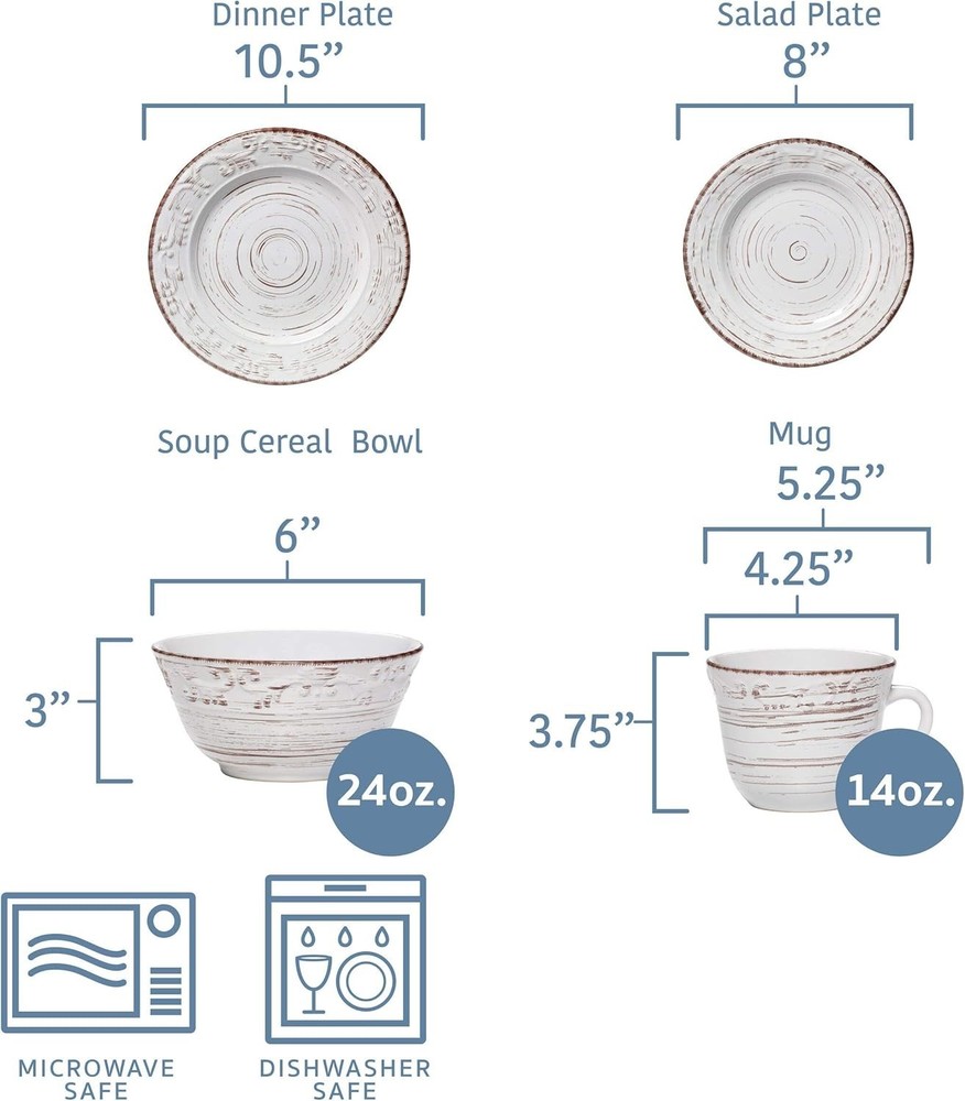 16-Piece Trellis Stoneware Dinner Set for 4 - Timeless Elegance & Versatility